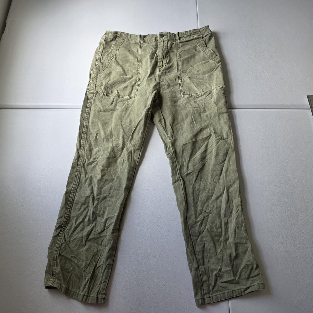 Flint And Tinder Pants Mens 34x29 Green Canvas Elastic Waist Workwear Casual